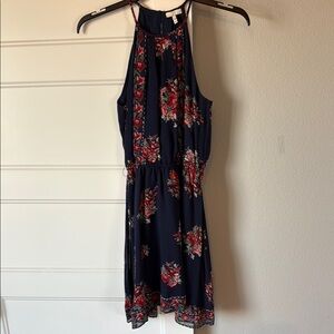 Joie Floral Halter Dress - Navy and Red